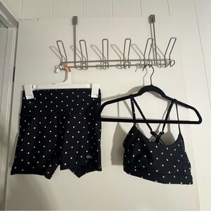 ALO Yoga Black and White Polka Dot Sports Bra and Shorts